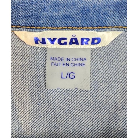 Nygard Jean Jackets Womens Large Blue Floral Embroidered Distressed Button Up - Picture 4 of 13